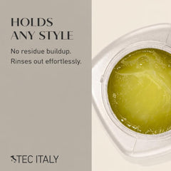 Tec Italy label close-up displaying ingredient details and conditioning benefits