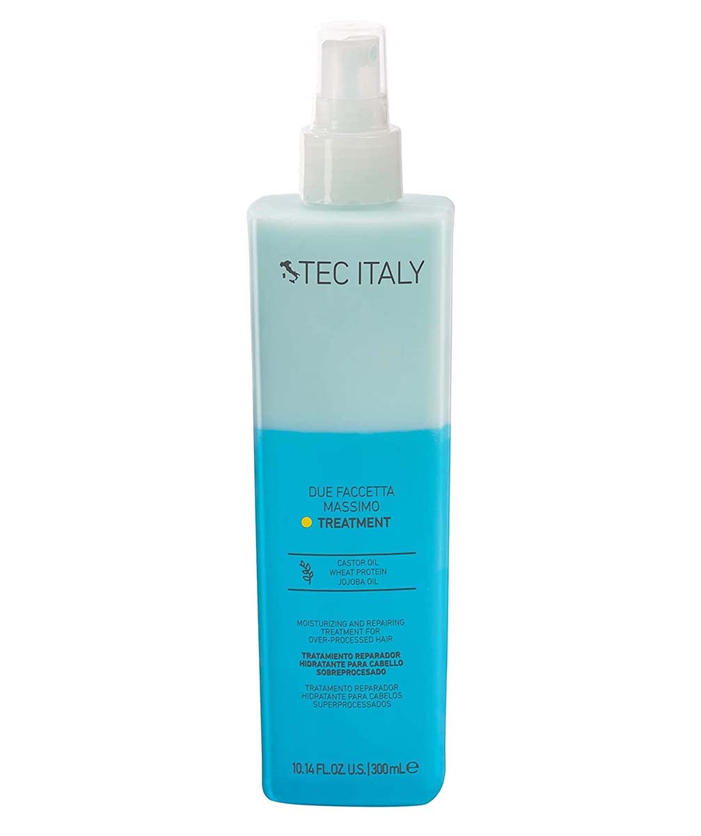 Tec Italy front bottle view showing label, clear two-phase formula and travel-ready design benefit