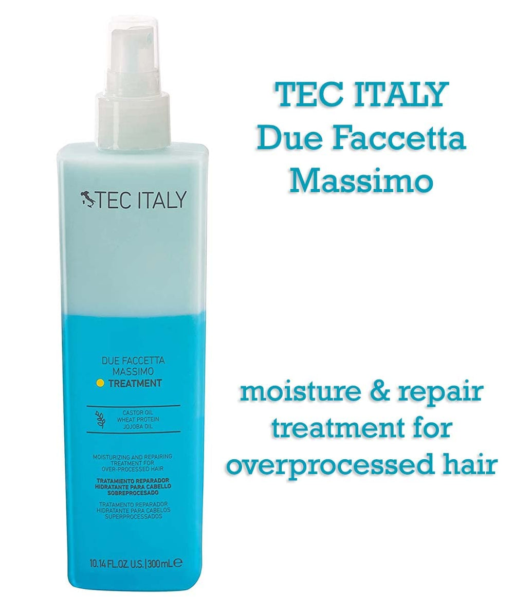 Tec Italy application on damp hair demonstrating detangling and glossy finish benefit