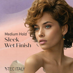 Tec Italy applied to hair creating a wet-look style and controlled shine