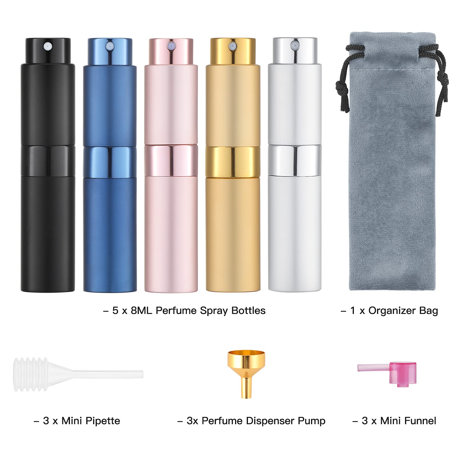 Tekson atomizers inside a toiletry bag showing organized travel storage benefit