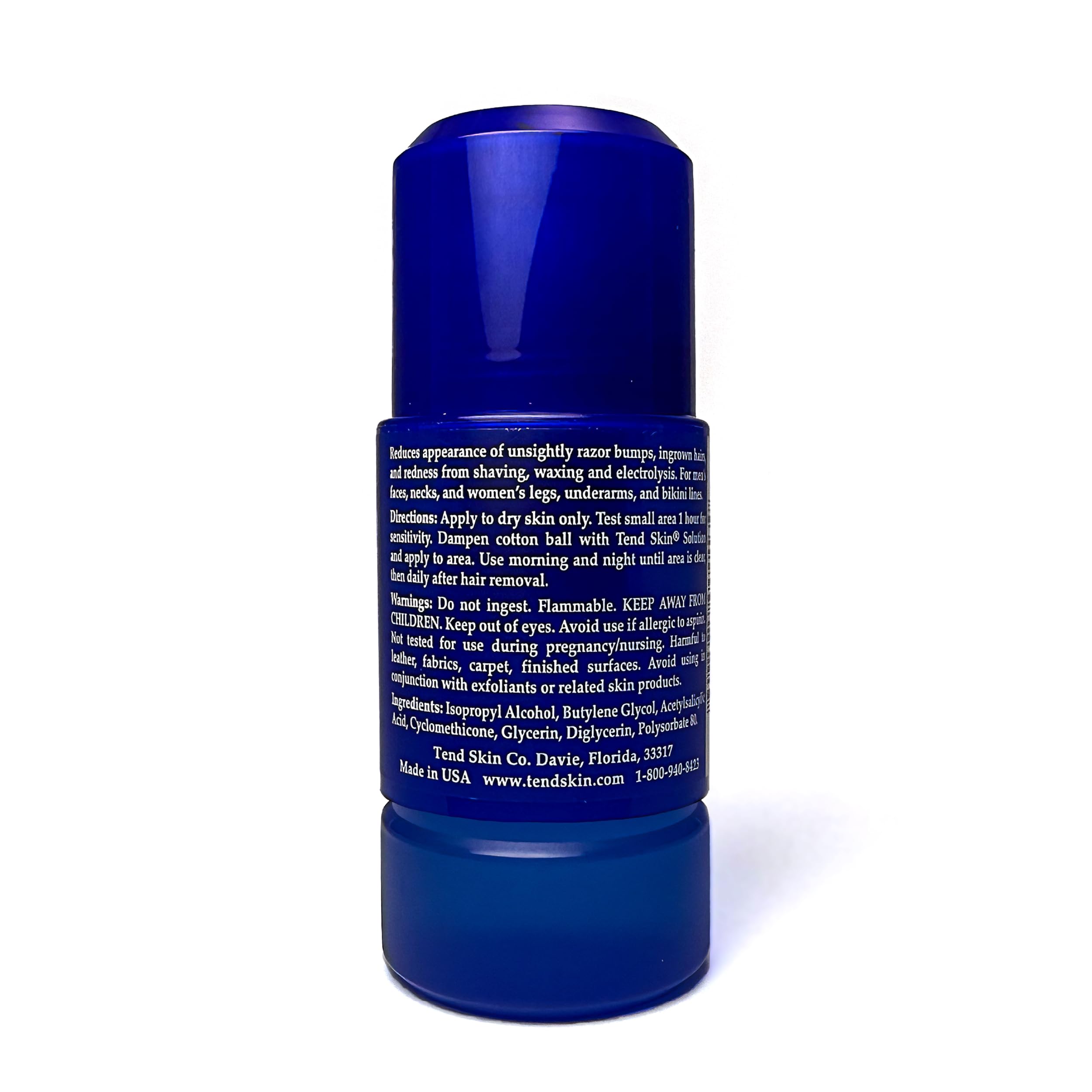 Tend Skin packaging label close-up highlighting ingredients and made in USA quality