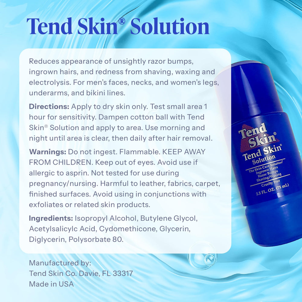 Tend Skin roll-on held in hand for scale to show portable 2.5 oz size