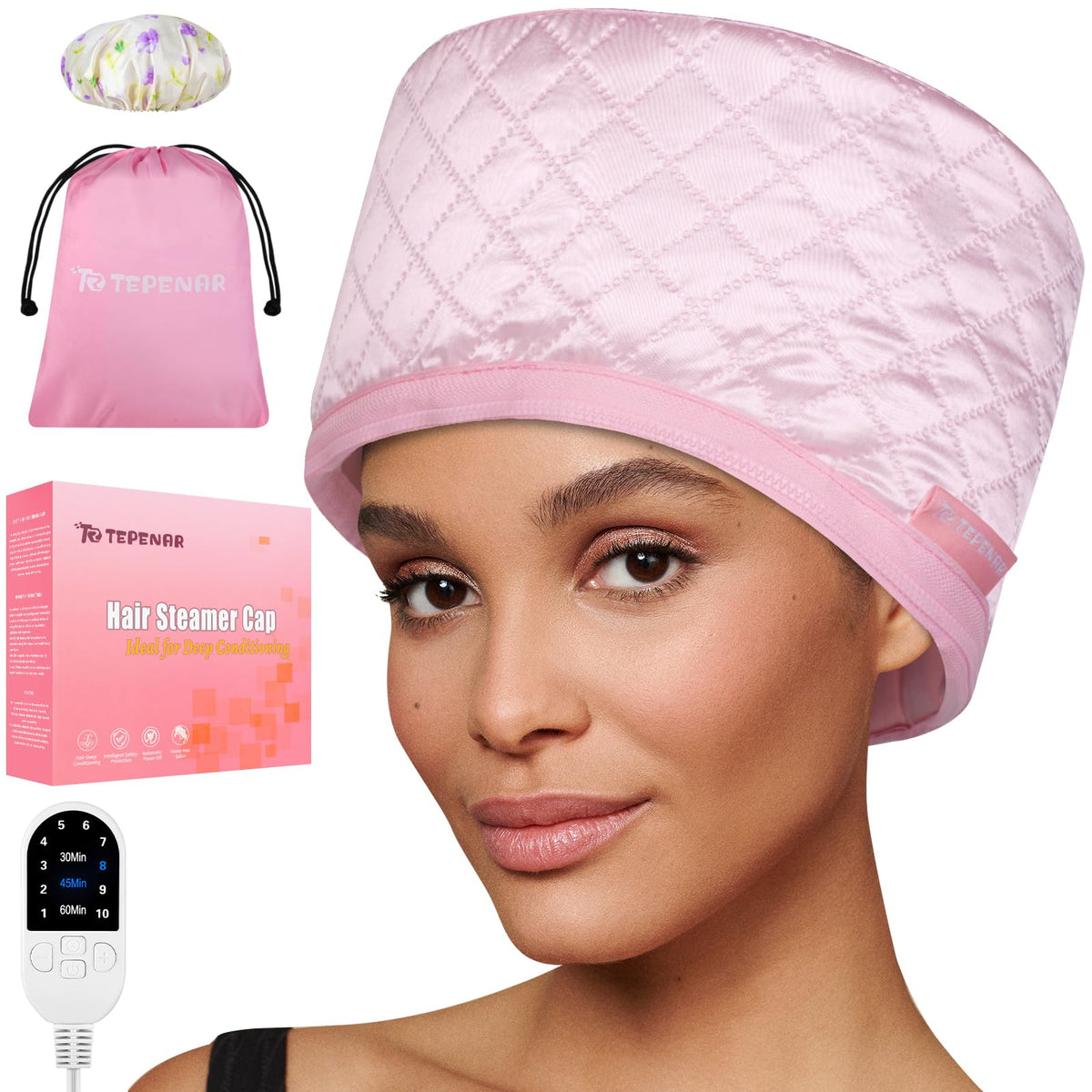 TEPENAR front view pink heat cap showing full head coverage and comfort