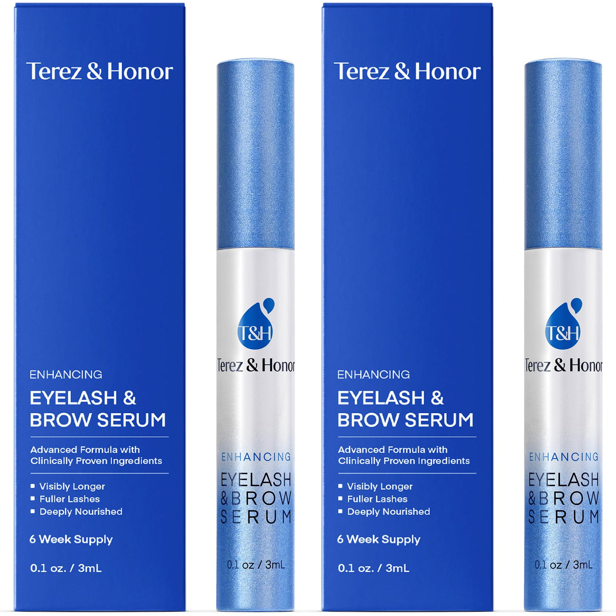 TEREZ & HONOR front packaging showing two serum tubes and clear benefit