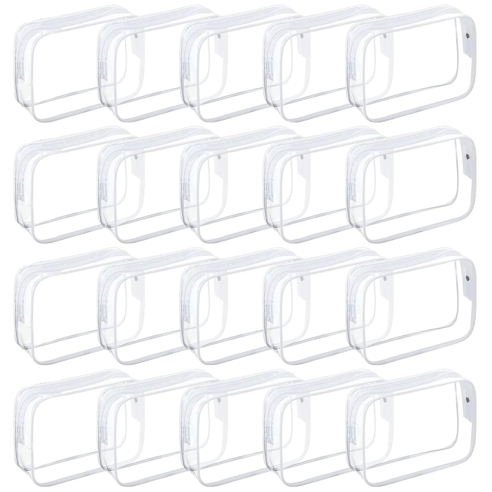Tergy clear pouch front view showing zipper and contents for easy access