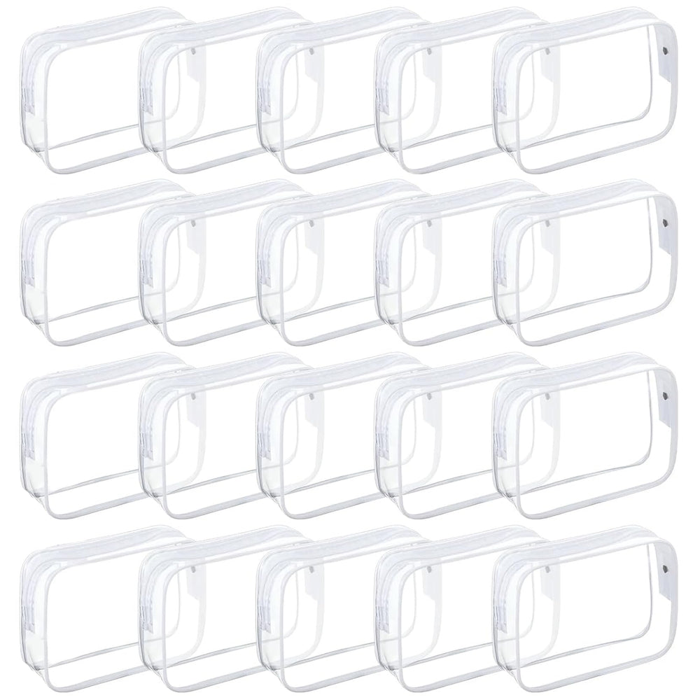 Tergy clear pouch front view showing zipper and contents for easy access