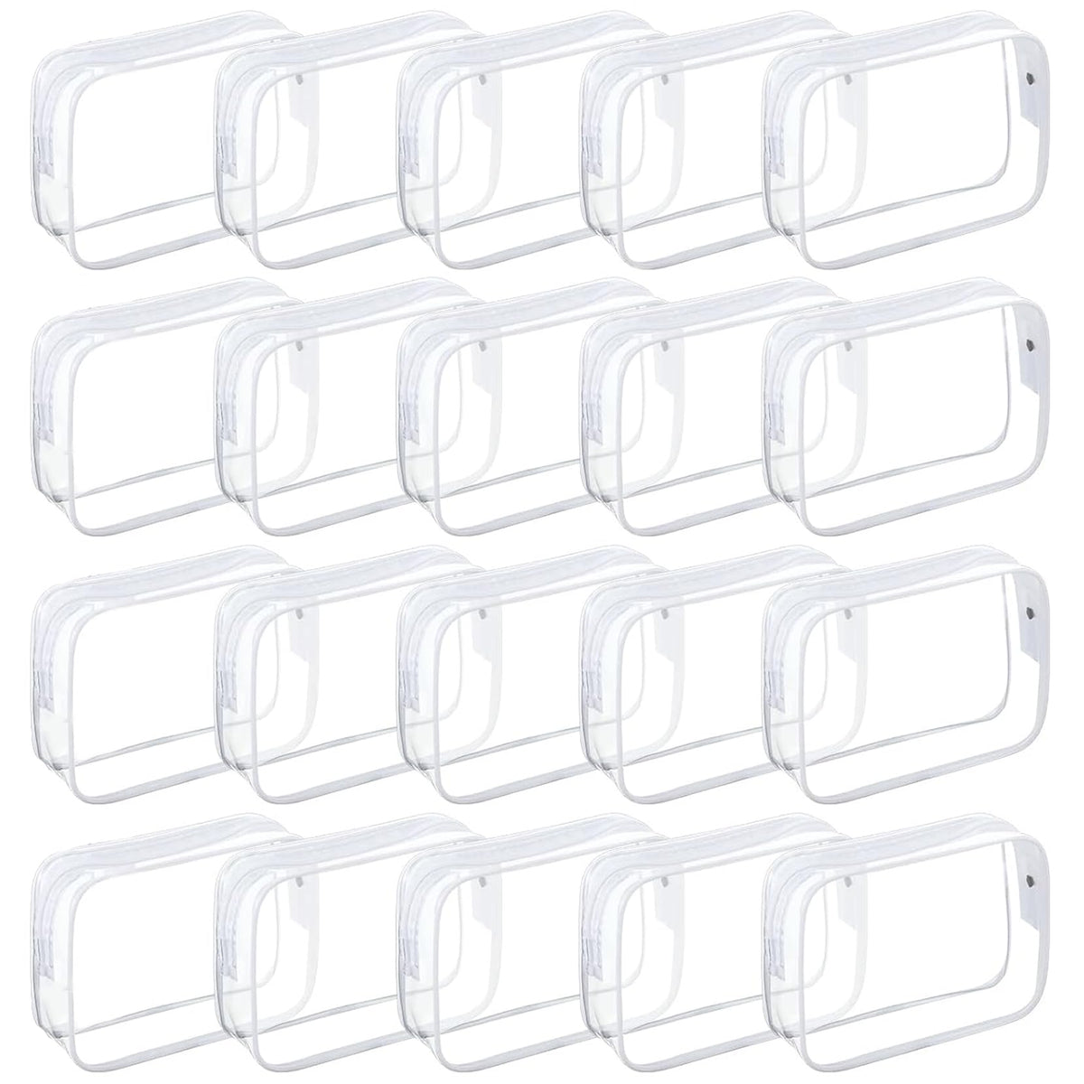 Tergy clear pouch front view showing zipper and contents for easy access