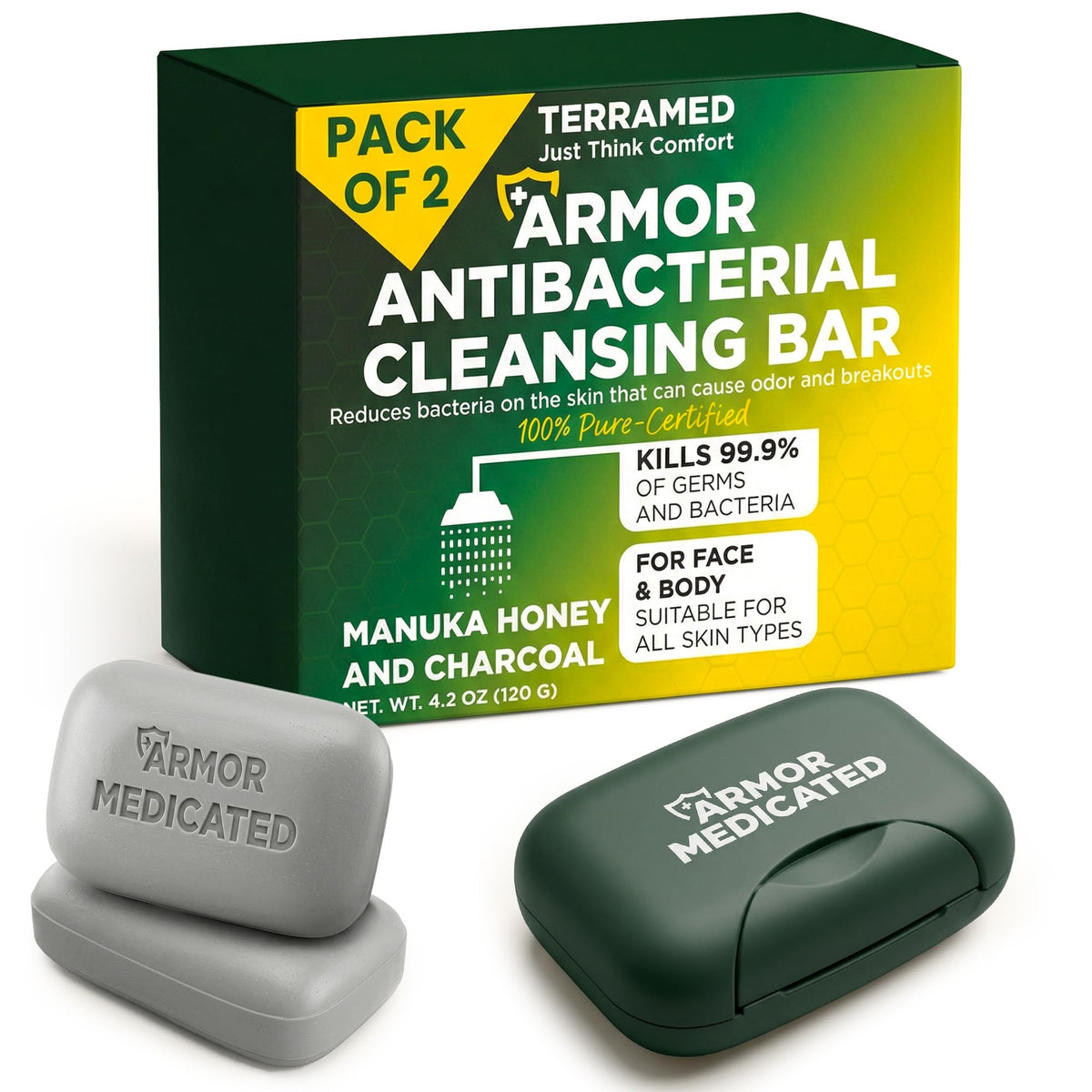 Terramed Just Think Comfort front packaging showing two bars and benefits