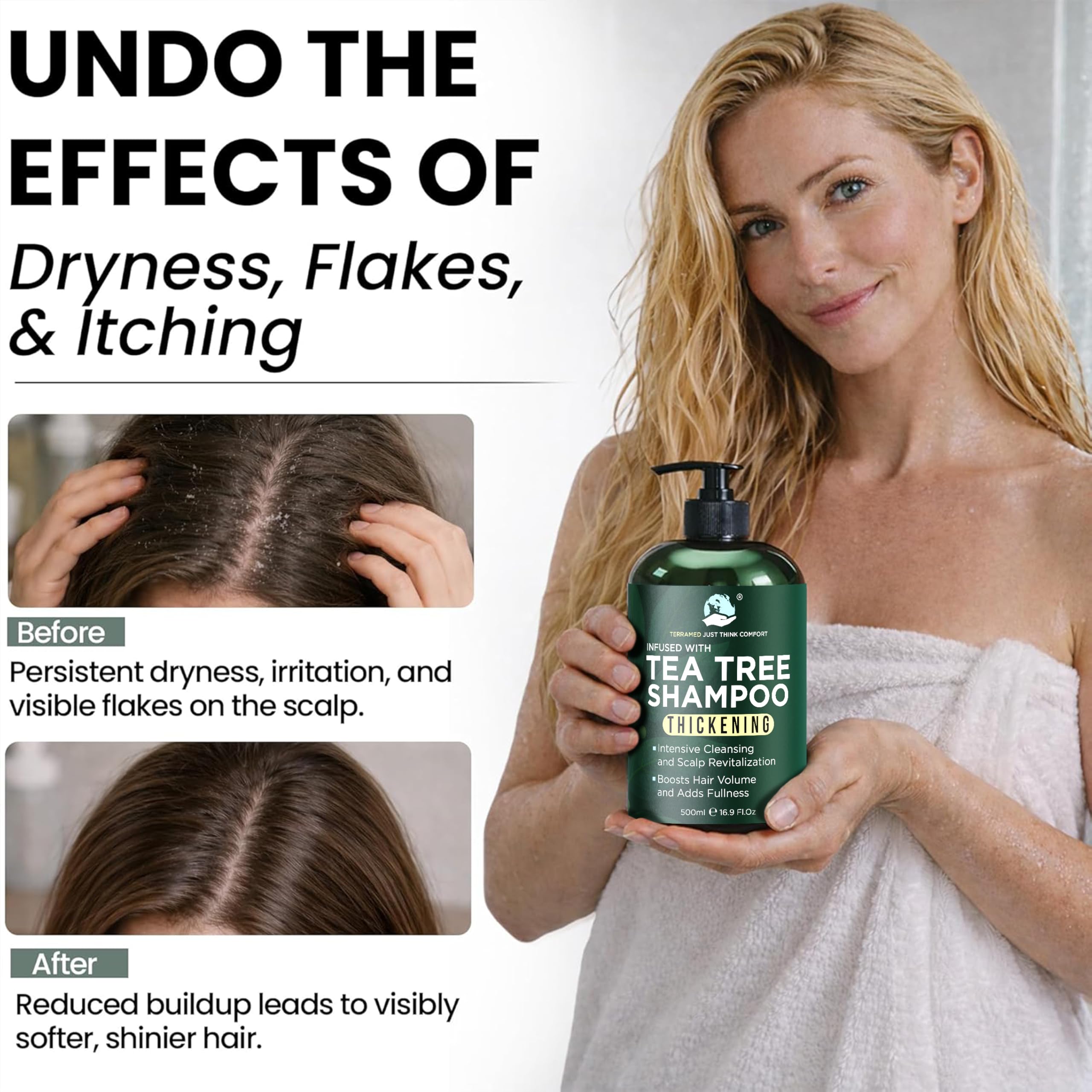 Terramed Just Think Comfort foamy shampoo texture illustrating gentle clarifying action