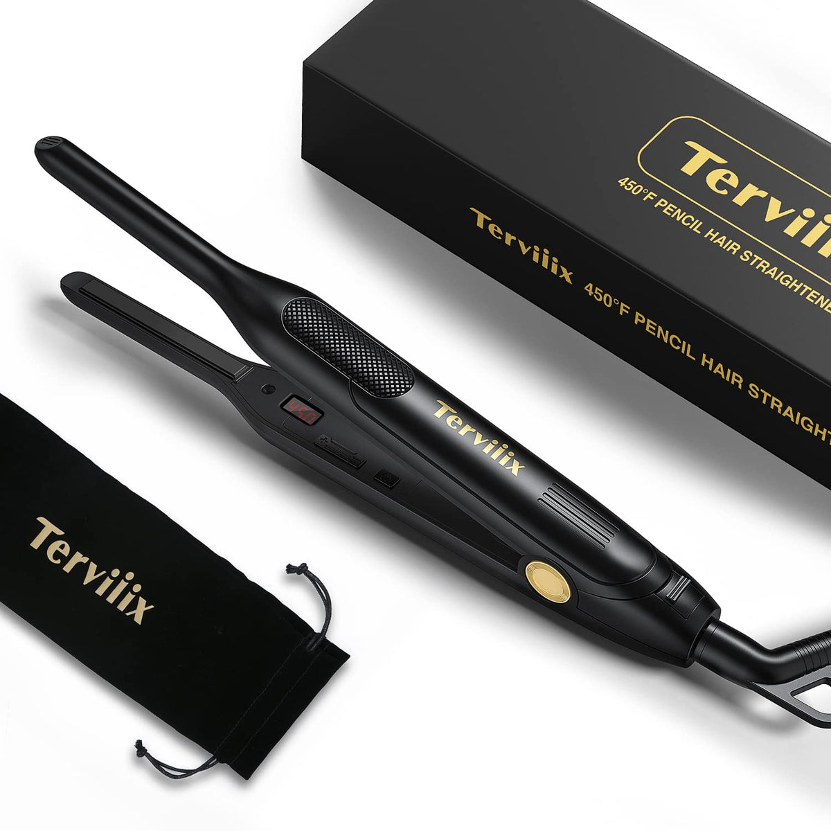 Terviiix front view compact flat iron showing slim design and precise styling