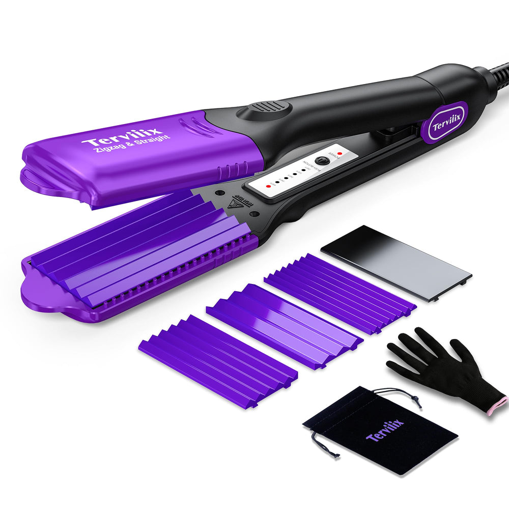 Terviiix front view purple crimper showing compact design and easy grip for quick styling