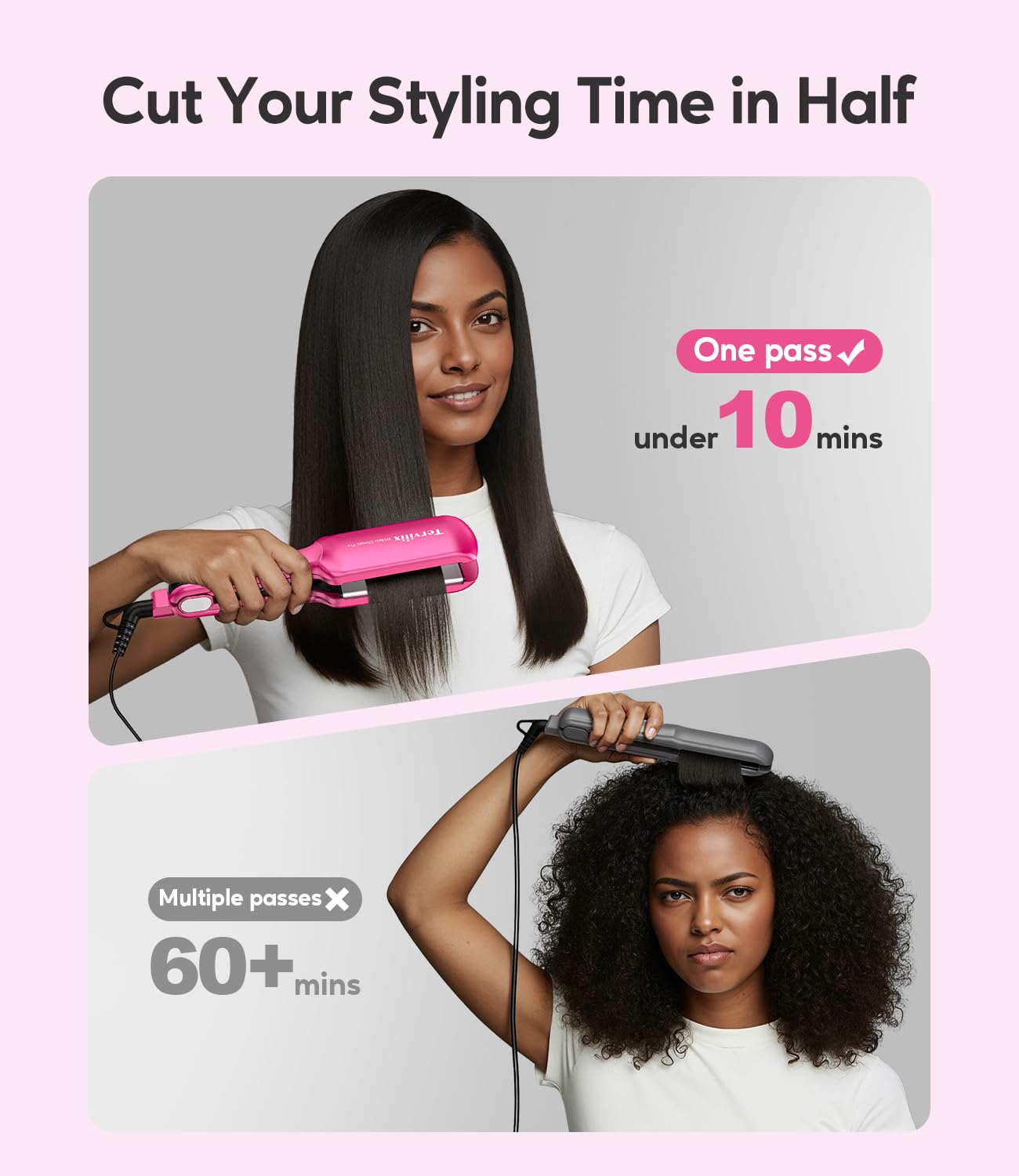 Terviiix straightener smoothing thick natural hair quickly with fewer passes