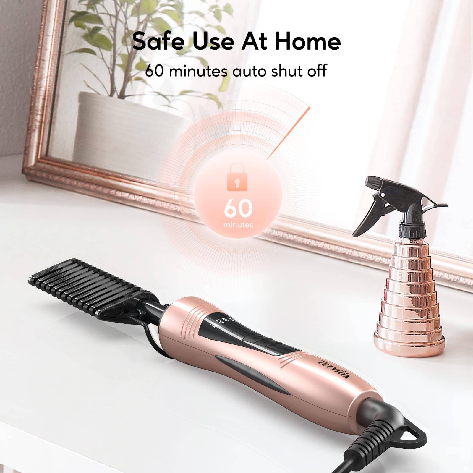 Terviiix packaged with cord in a home styling setup for travel convenience