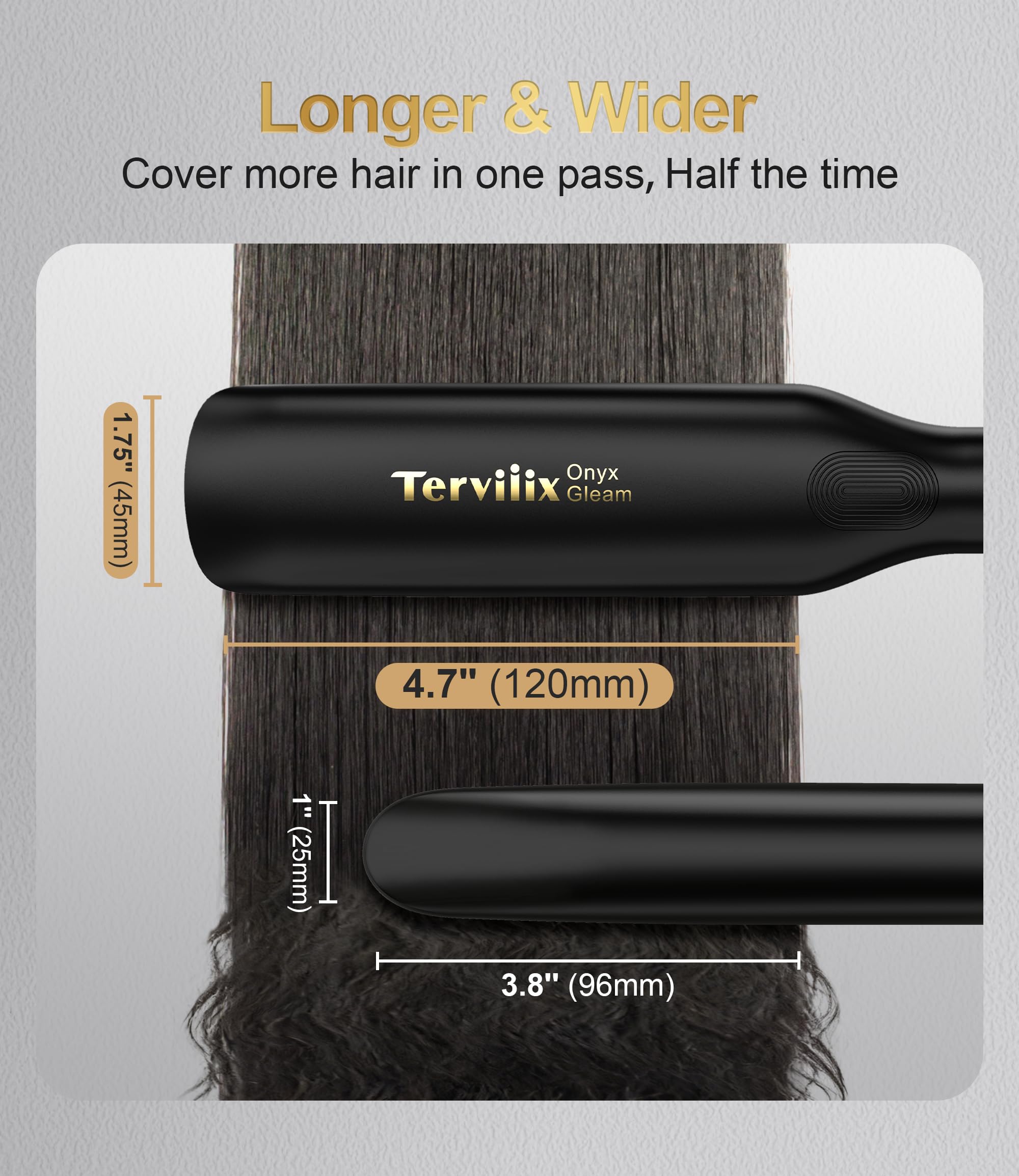Terviiix straightener in use on thick hair for faster one-pass results