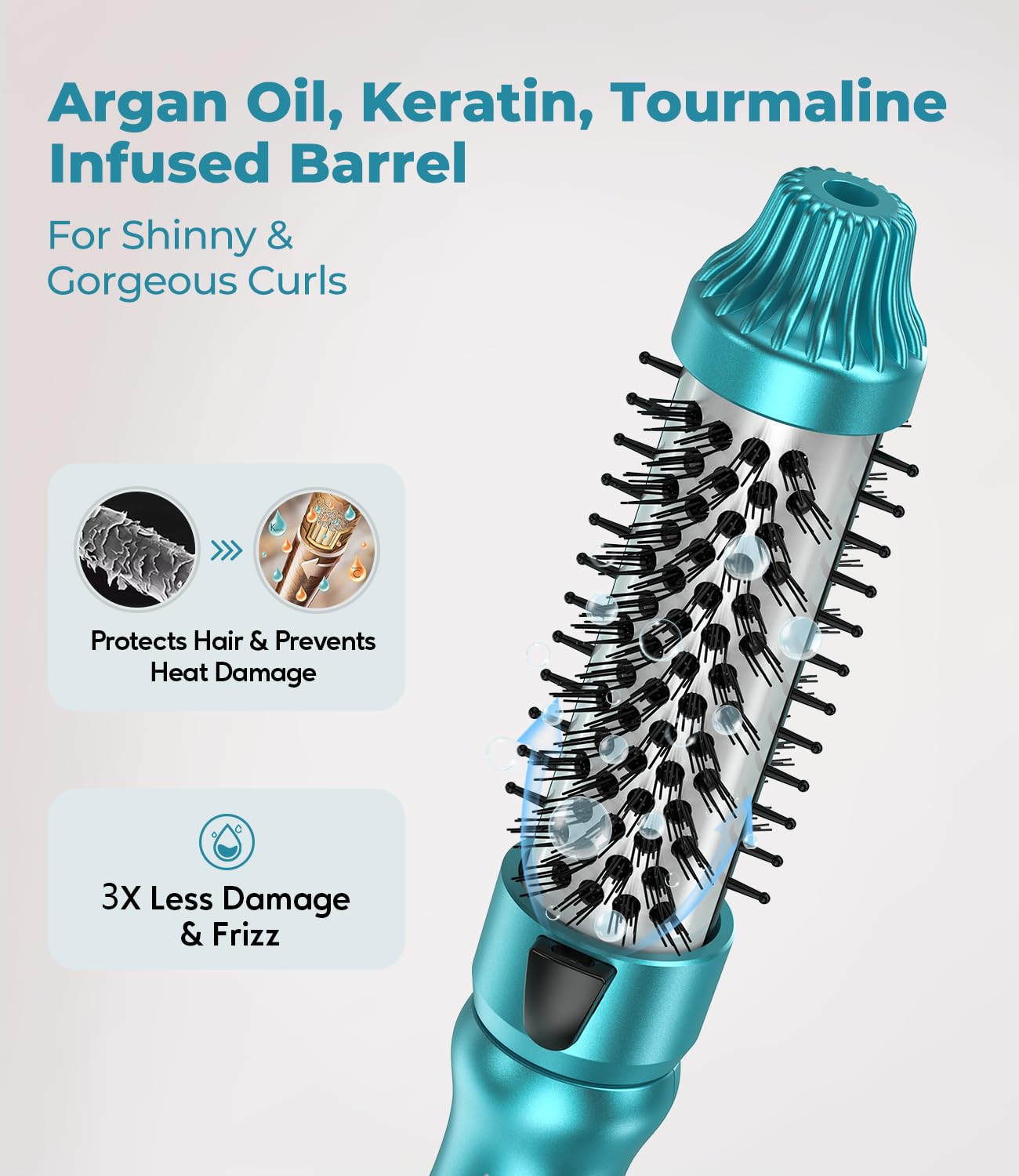 Terviiix tourmaline ceramic barrel close-up for even heat and reduced frizz benefit