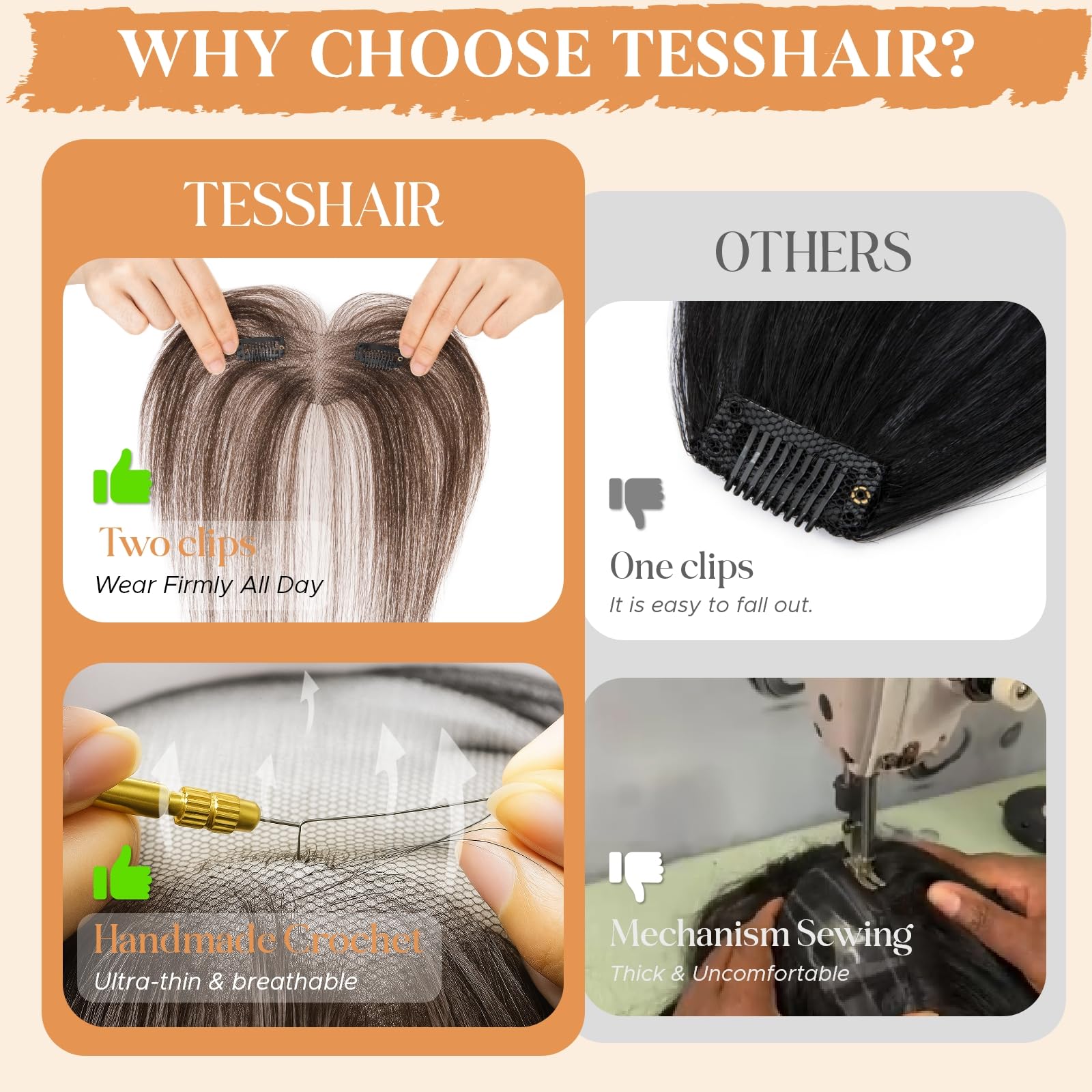 TESSHAIR 360-degree base detail showing invisible seam benefit