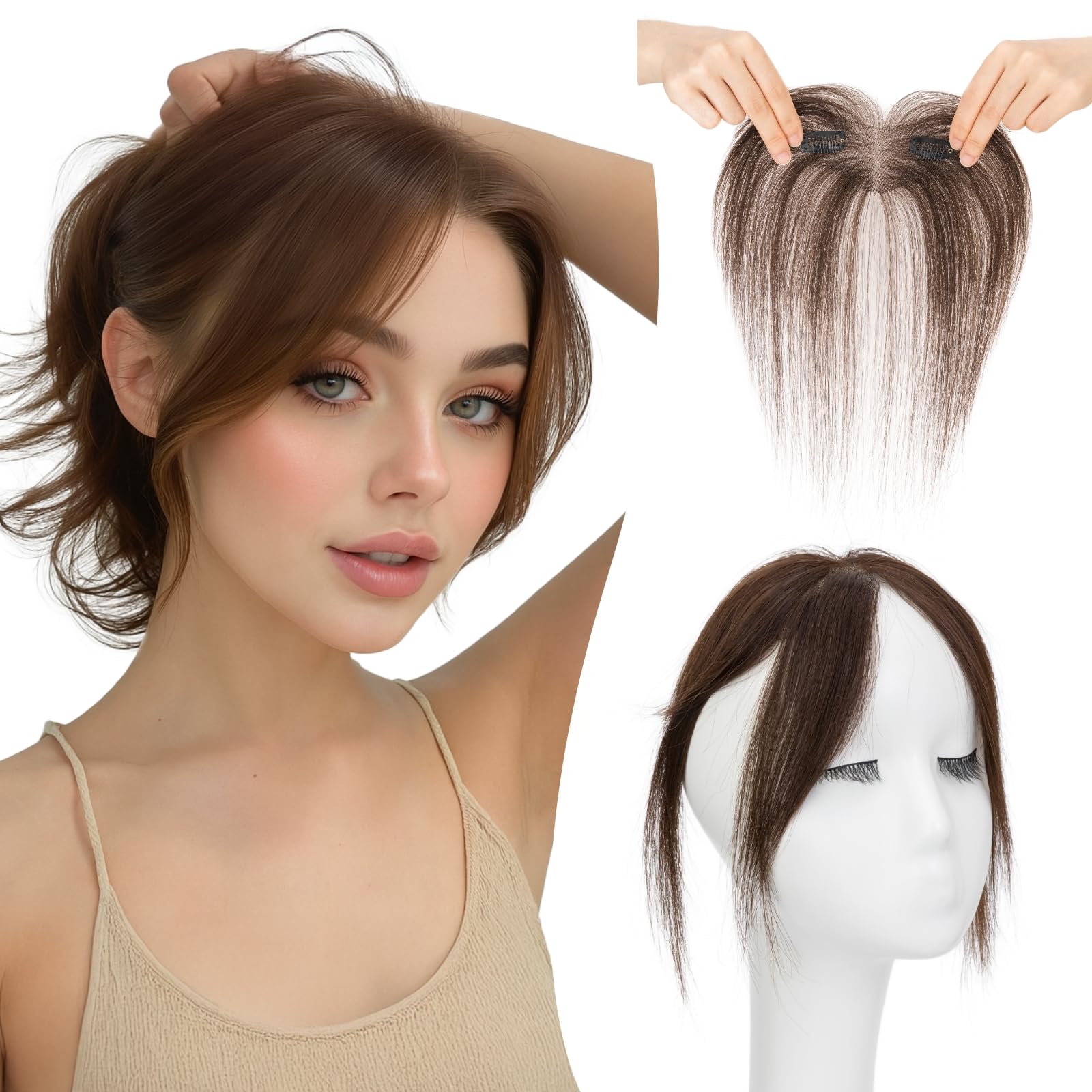 TESSHAIR front view of clip-in bangs showing natural blend benefit