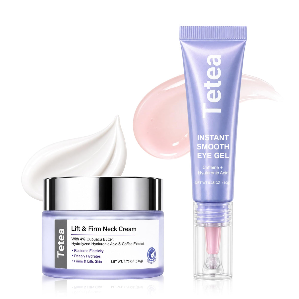 Tetea front packaging of neck and eye set showing complete duo benefits
