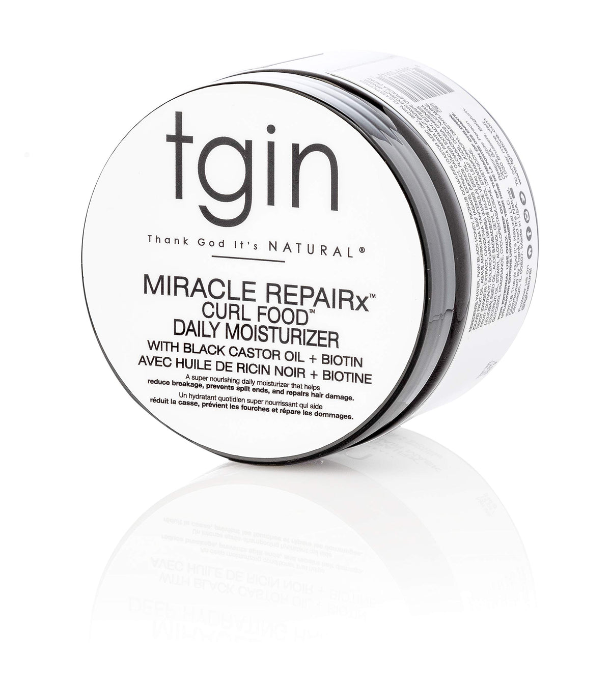 tgin front packaging showing jar and brand, highlights moisturizing benefits