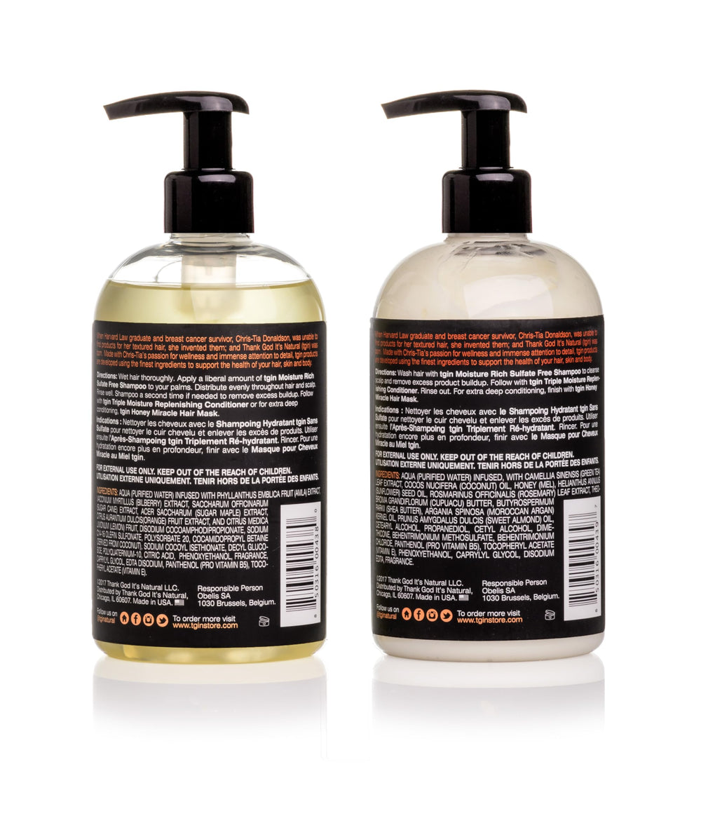 tgin shampoo label closeup highlighting sulfate-free formula and gentle cleanse