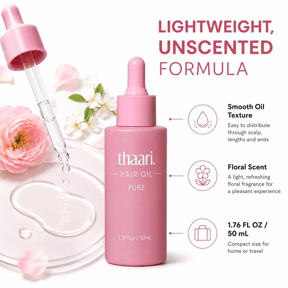 applying thaari oil to scalp showing improved hydration benefits