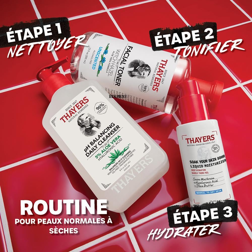 THAYERS product staged with toner and cleanser for routine compatibility