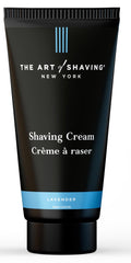 The Art of Shaving front view of lavender cream tube showing compact travel-friendly packaging and brand