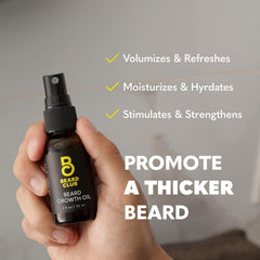 The Beard Club bottle beside natural ingredient pieces highlighting nourishing benefit