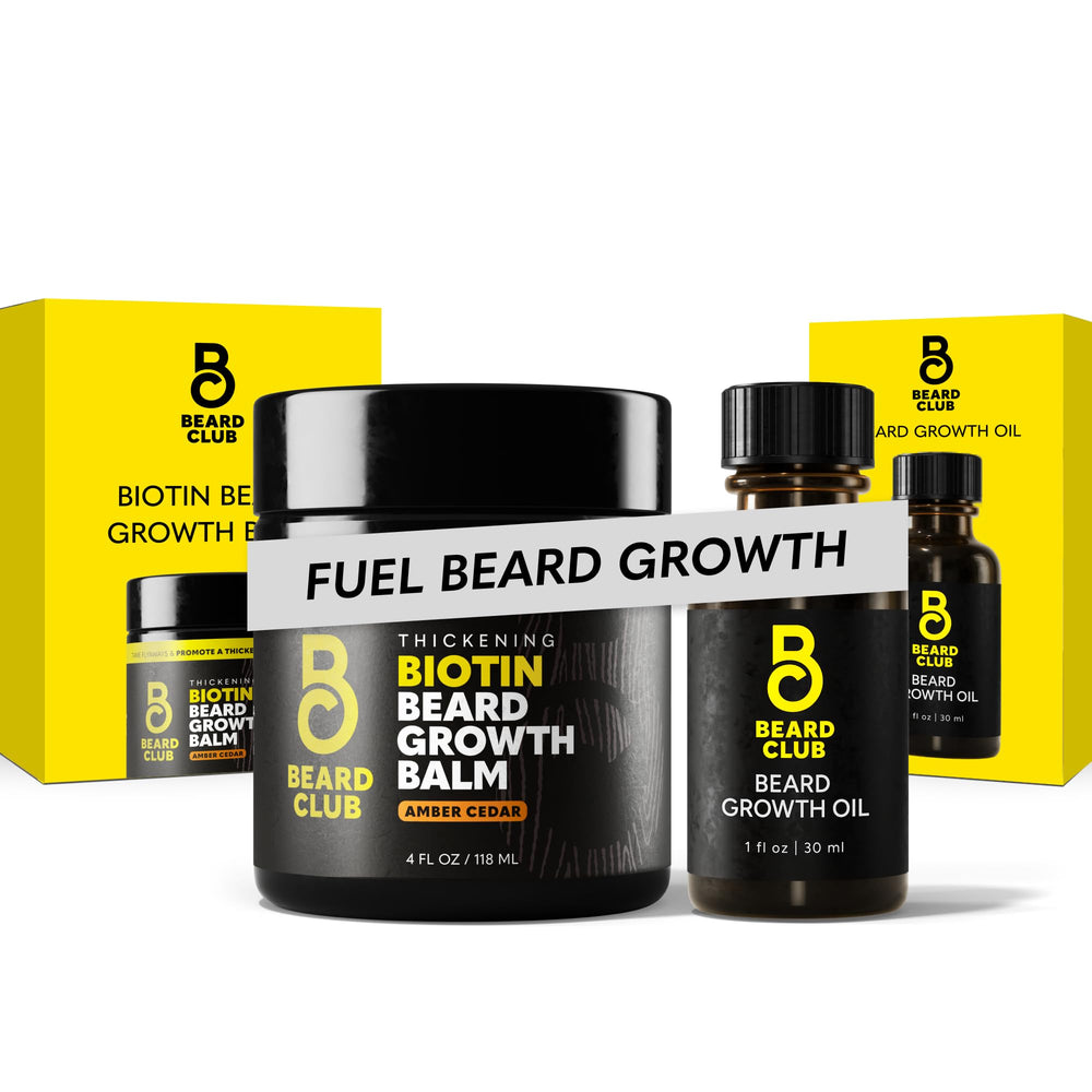 The Beard Club bundle front packaging showing both oil and balm benefits