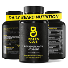 The Beard Club front packaging showing bottle, supports fuller beard