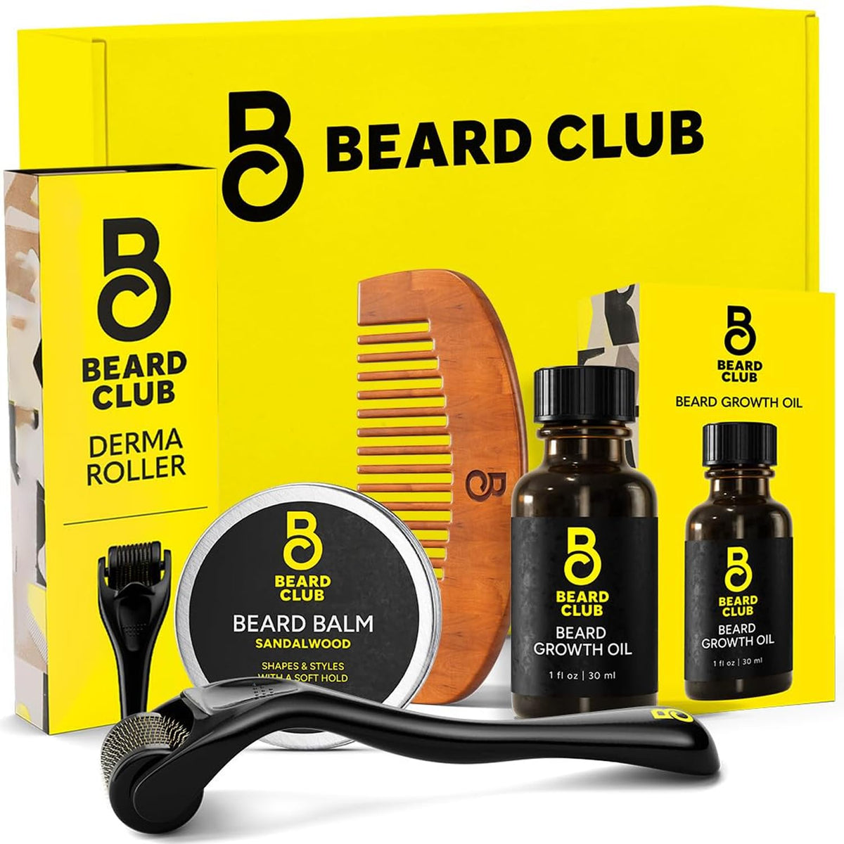 The Beard Club front packaging showing the full grooming gift set for easy purchase