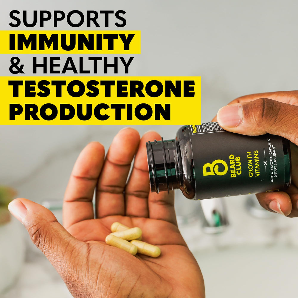 Man using beard oil alongside The Beard Club vitamins for improved texture