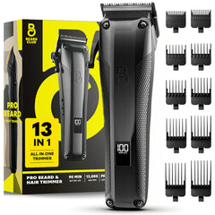 The Beard Club front view trimmer showing ergonomic grip and power button for comfortable control