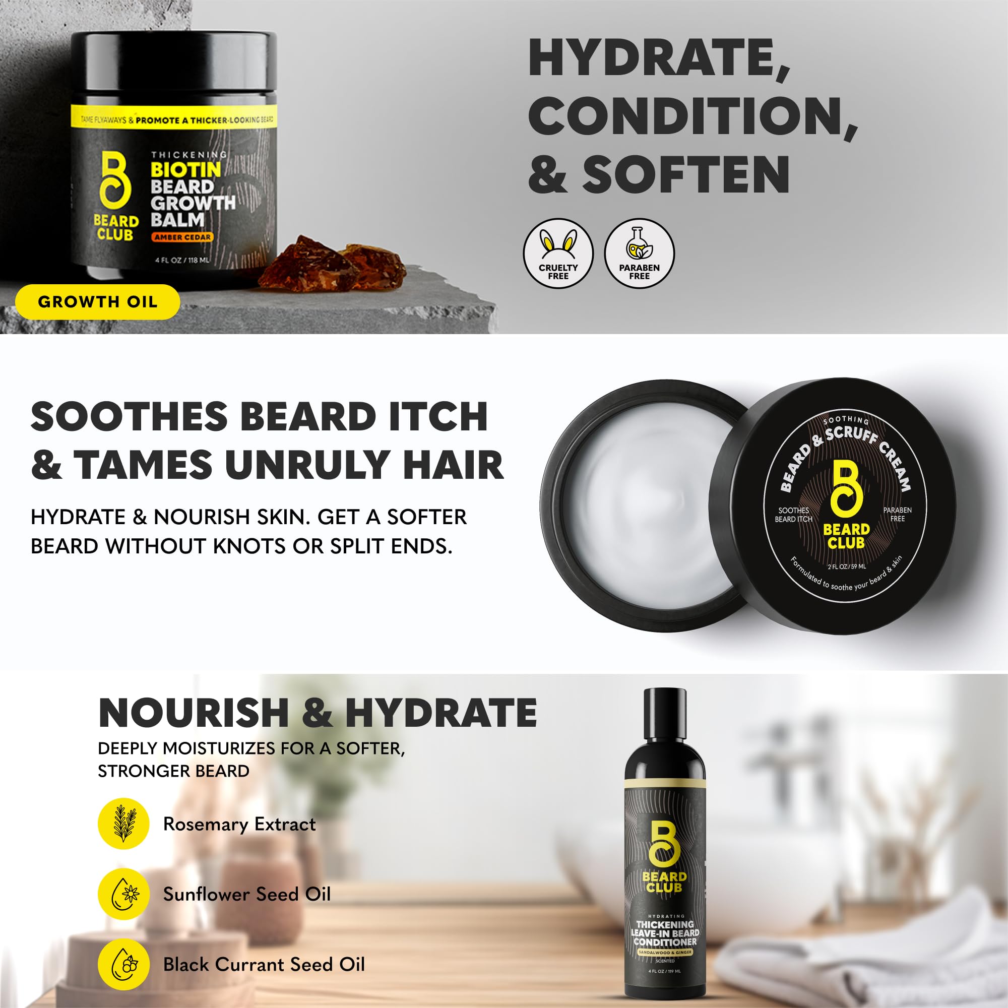 The Beard Club vitamins and vitamin spray arranged together demonstrating convenient nutritional support