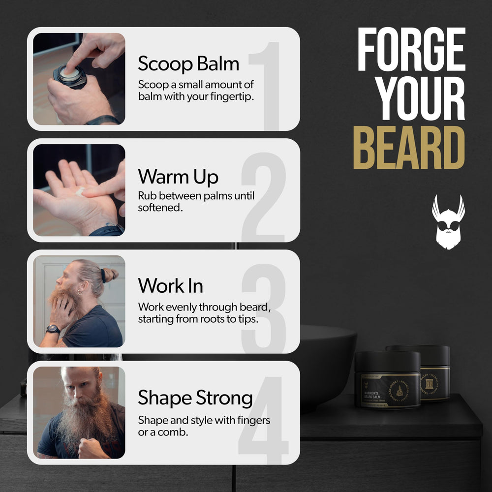 The Beard Struggle balm on fingers demonstrating quick warming and spread