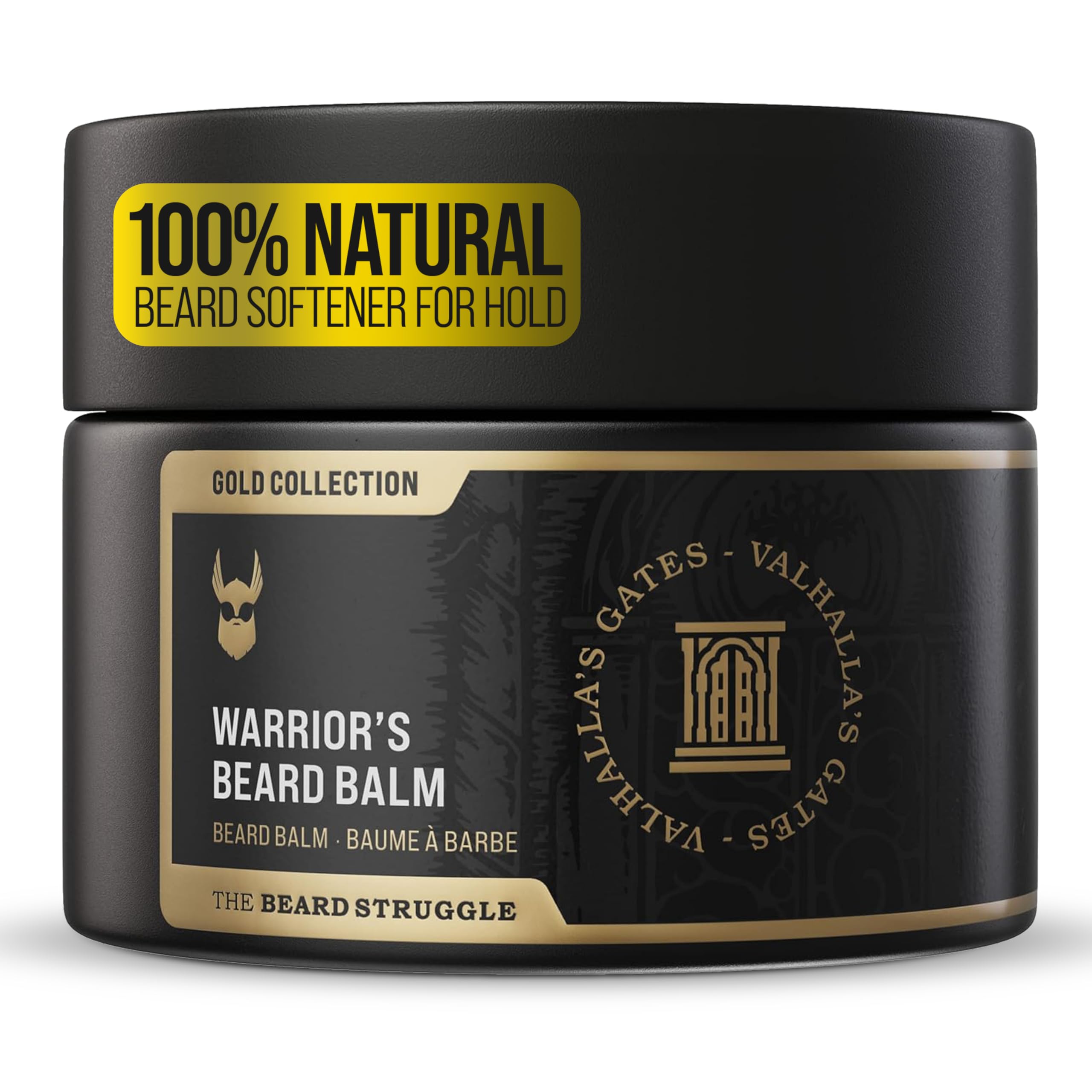 The Beard Struggle balm tin front showing product and scent benefit