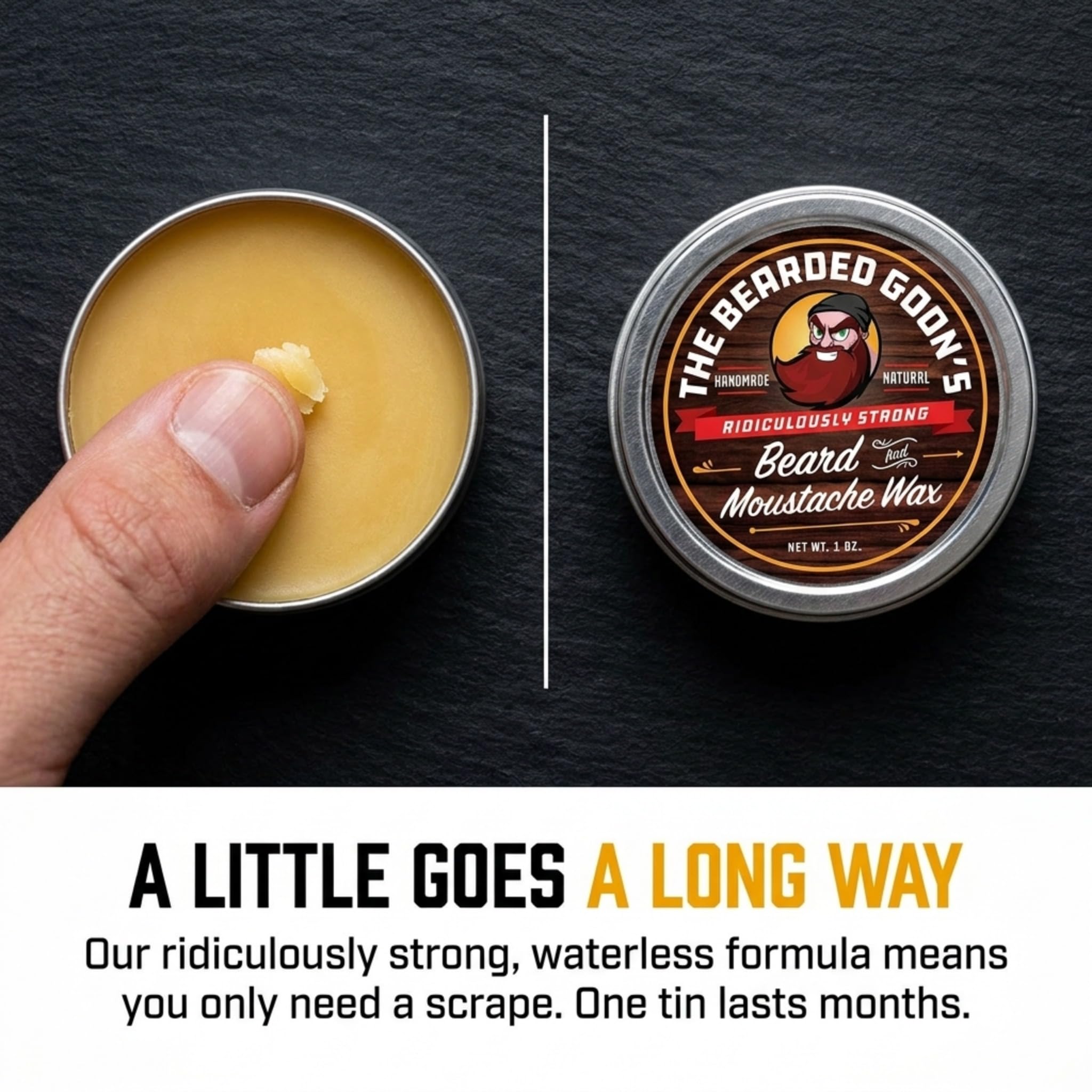 The Bearded Goon natural ingredients layout showing clean formulations benefit