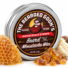 The Bearded Goon open tin texture close-up showing smooth wax for styling