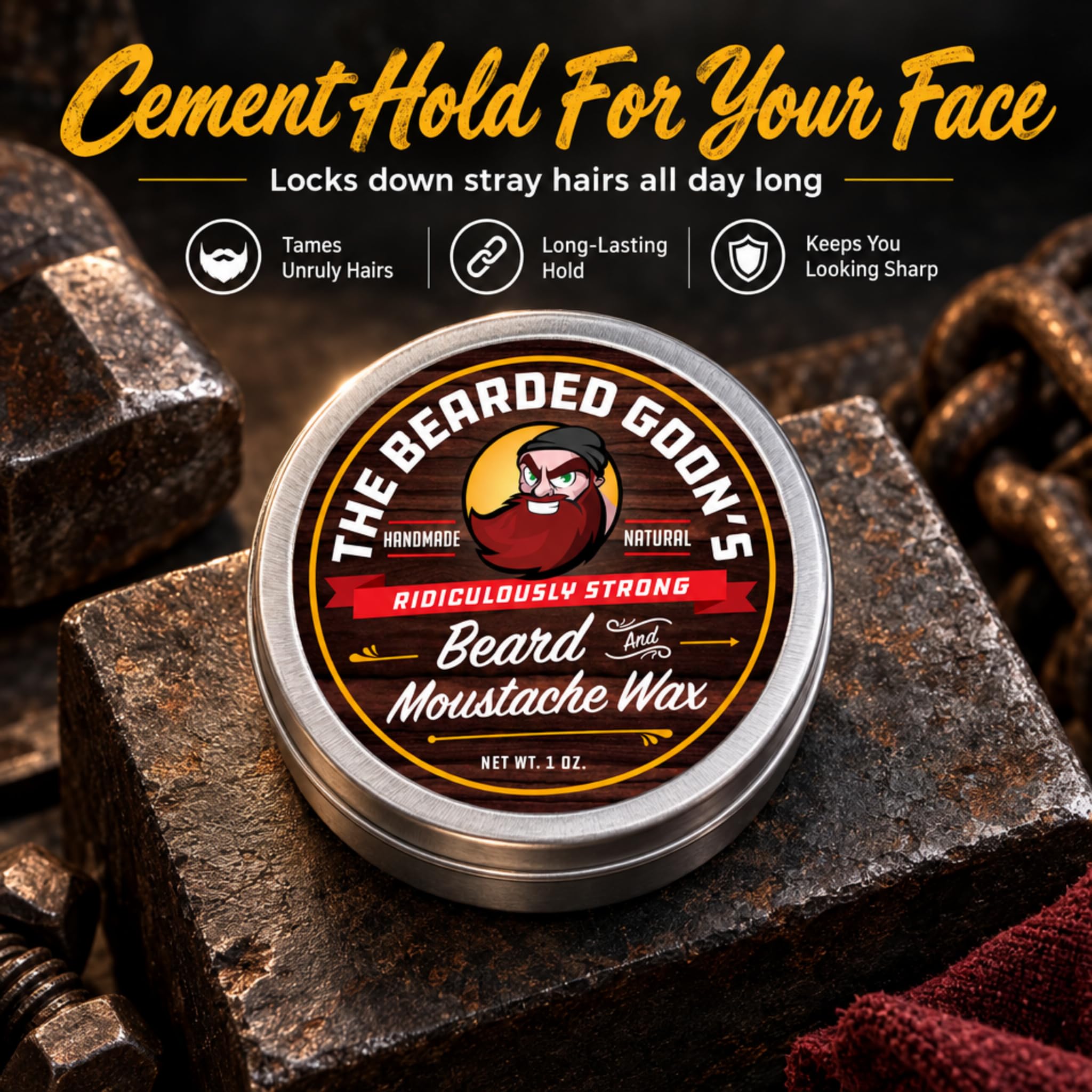 The Bearded Goon tin label detail highlighting ingredient transparency benefit