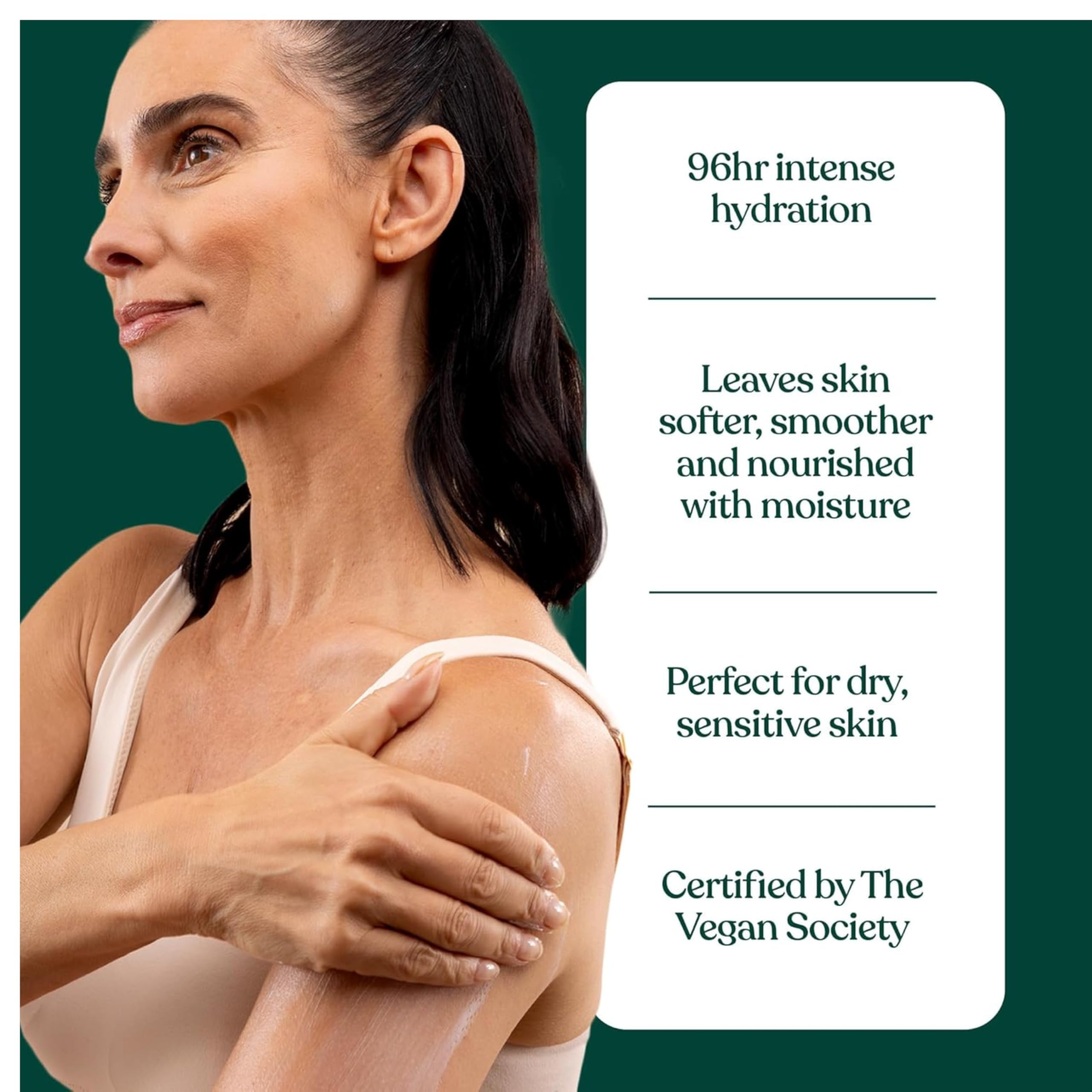 The Body Shop almond milk 200 ml next to a hand to show size and portion for home use
