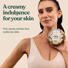 The Body Shop almond milk smoothed over elbow illustrating targeted moisture for dry patches