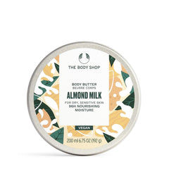 The Body Shop almond milk jar front view showing packaging and volume for clear product ID