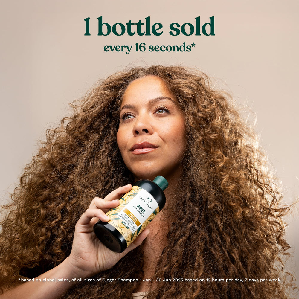 The Body Shop bottle label showing 100% recycled plastic and eco benefit