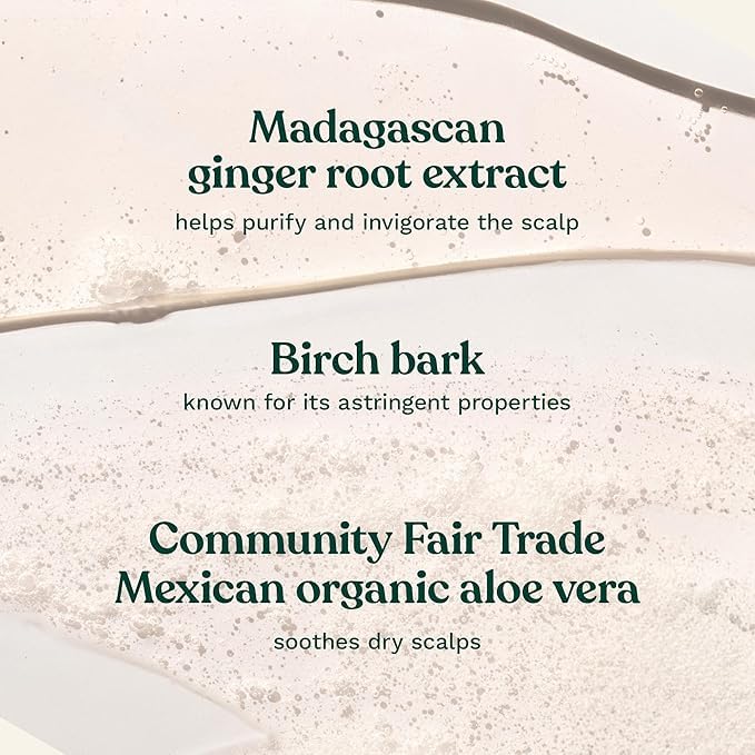 The Body Shop ginger shampoo ingredient label highlighting ginger extract benefit