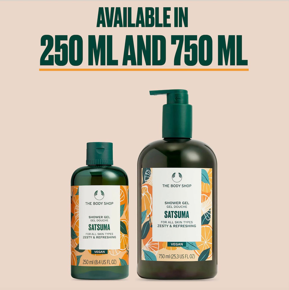 The Body Shop satsuma in an active morning shower scene showing energizing citrus scent