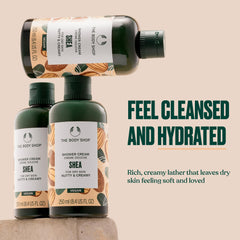 The Body Shop creamy lather texture illustrating rich hydration in shower