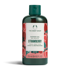 The Body Shop front bottle view showing strawberry scent and fresh look