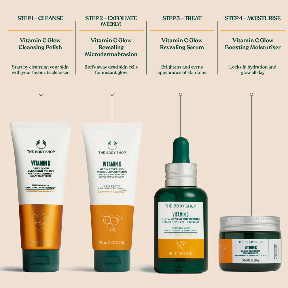 The Body Shop on a bathroom shelf in a bright routine setting for inspiration