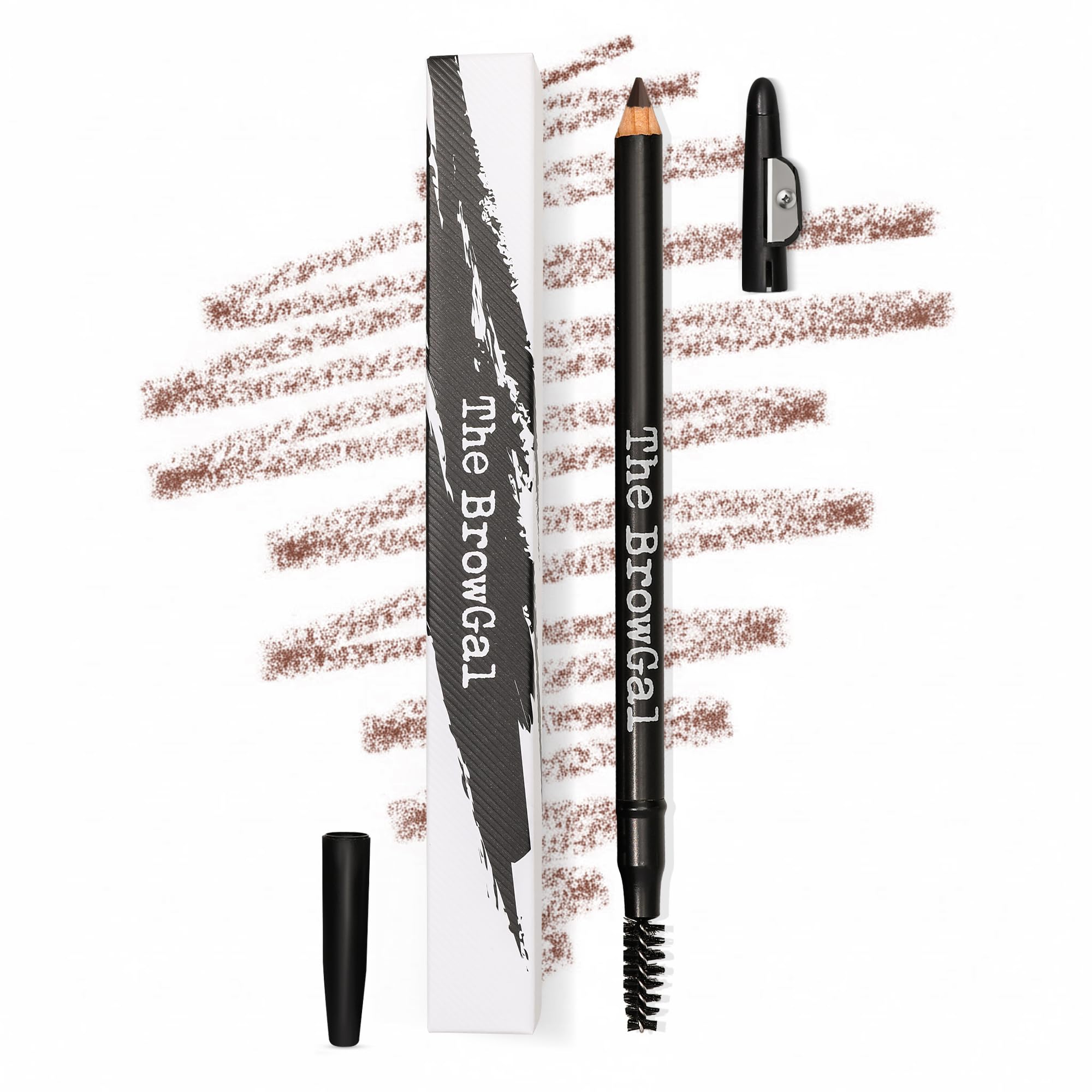 The BrowGal pencil front packaging showing compact 3-in-1 design and convenience